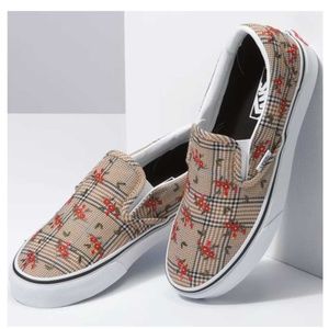 Vans Classic Slip On Glen Plaid Floral Canvas Shoes Women's Sizes 9.5 & 10.5 New